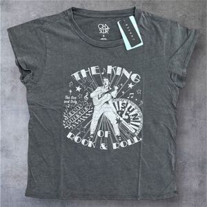 Elvis The King of Rock N Roll Gray Graphic T-Shirt Chaser Short Sleeve Tee Small